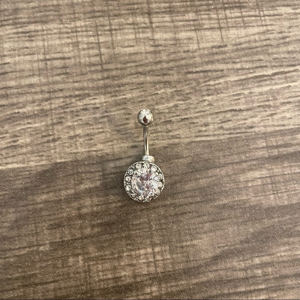 CZ Crystal Silver Studded Belly Button Ring